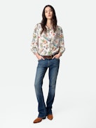 Tadeo Diamanté Silk Blouse - Ecru silk blouse with Twisted Garden print, 3/4-length sleeves and diamanté-embellished cuffs.