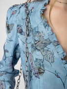Talixia Diamanté Blouse - Women's blue floral print blouse with diamanté.