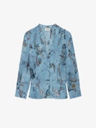 Talixia Diamanté Blouse - Women's blue floral print blouse with diamanté.