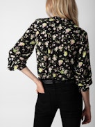 Twina Soft Crinkle Roses Shirt - Embrace timeless elegance with this women’s black roses blouse, adorned with a delicate floral print. Featuring a round, buttoned neckline and half-button closure, this blouse offers a sophisticated yet romantic look. The long sleeves with tailored cuffs provide a polished finish, making it perfect for both casual outings and formal occasions.