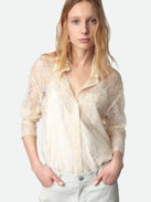 Hemd Tyrone - Langes, ecrufarbenes Hemd im Lingerie-Stil mit geblümter Spitze.