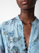Twina Silk Blouse - Printed blue silk blouse with long sleeves.