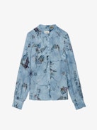 Twina Silk Blouse - Printed blue silk blouse with long sleeves.