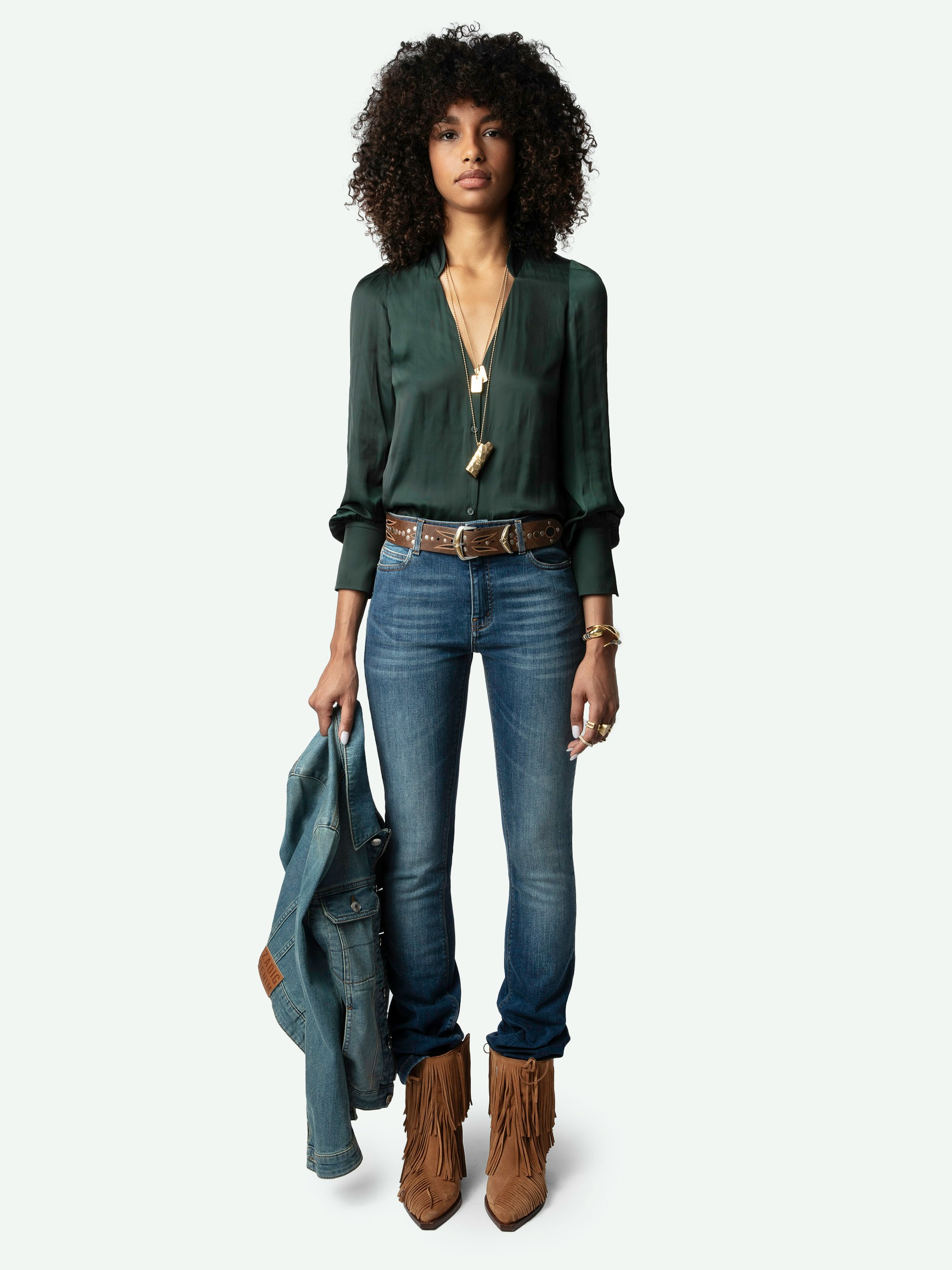 Chemise Tinous Satin chemise vert femme Zadig Voltaire