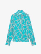 Tuile Silk Blouse - Long-sleeved blue silk blouse with ZV chain motifs and V-neck with removable necktie.