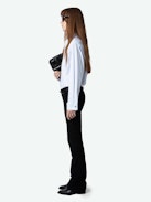 Taskiza Studs Shirt - Long-sleeved light blue striped cotton poplin shirt with collar and jewellery buttons.