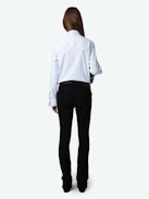 Taskiza Studs Shirt - Long-sleeved light blue striped cotton poplin shirt with collar and jewellery buttons.