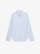 Taskiza Studs Shirt - Long-sleeved light blue striped cotton poplin shirt with collar and jewellery buttons.