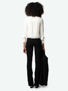 Camicia Topzyl Strass Seta - Camicia corta stile lingerie in seta écru con fasce in pizzo decorate da strass e laccetti da annodare.