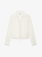 Camicia Topzyl Strass Seta - Camicia corta stile lingerie in seta écru con fasce in pizzo decorate da strass e laccetti da annodare.