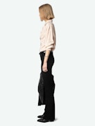 Morning Silk Shirt - Powder pink silk button down shirt with jacquard chains, button fastening, and pocket embellished with lace.