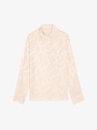 Morning Silk Shirt - Powder pink silk button down shirt with jacquard chains, button fastening, and pocket embellished with lace.