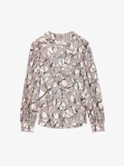 Telia Silk Tunic - Ecru silk twill tunic with leopard and chains print, puffed shoulders and full long sleeves.