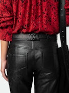 Tink Blouse - Long-sleeved red blouse with Wild Voltaire print, open collar and gathered details.