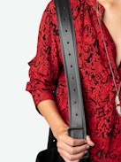 Tink Blouse - Long-sleeved red blouse with Wild Voltaire print, open collar and gathered details.