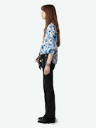 Twina Blouse - Long-sleeved ecru crepe blouse with Garden Flowers print.