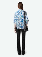 Twina Blouse - Long-sleeved ecru crepe blouse with Garden Flowers print.