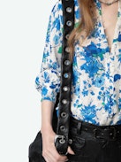 Twina Blouse - Long-sleeved ecru crepe blouse with Garden Flowers print.