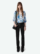 Twina Blouse - Long-sleeved ecru crepe blouse with Garden Flowers print.