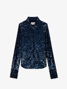 Tawny Sequin Shirt - Long-sleeved blue sequined shirt with button fastening.
