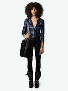 Tawny Sequin Shirt - Long-sleeved blue sequined shirt with button fastening.