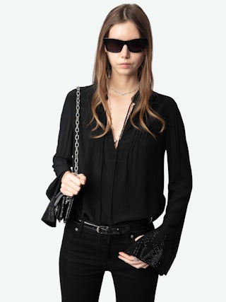 Chemisier Taika - Chemisier en viscose avec motifs en strass sur poignet, manches longues.