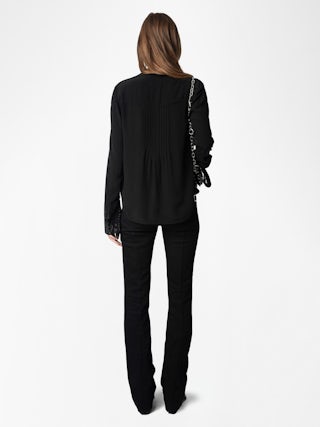 Taika Blouse - Viscose blouse with rhinestone patterns on cuff, long sleeves.