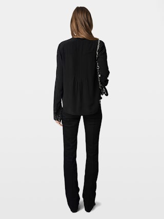 Taika Blouse - Viscose blouse with rhinestone patterns on cuff, long sleeves.