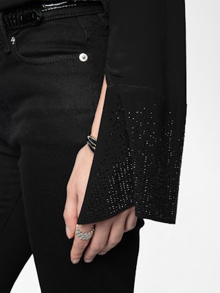 Taika Blouse - Viscose blouse with rhinestone patterns on cuff, long sleeves.