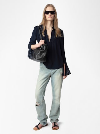 Bluse Taika - Bluse aus Viskose mit Strassmuster an der Manschette, lange Ärmel.