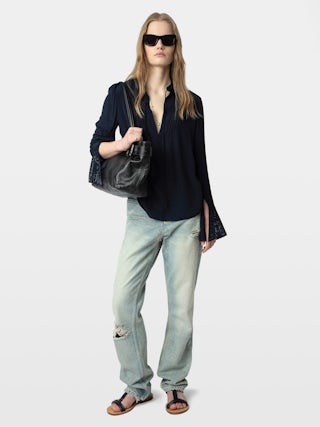 Blusa Taika - Blusa de viscosa con motivos de strass en el puño, mangas largas.