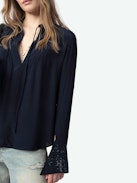 Taika Blouse - Viscose blouse with rhinestone patterns on cuff, long sleeves.