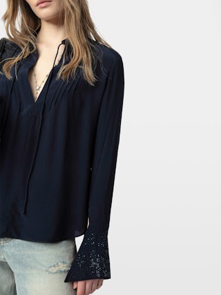 Blusa Taika - Blusa de viscosa con motivos de strass en el puño, mangas largas.