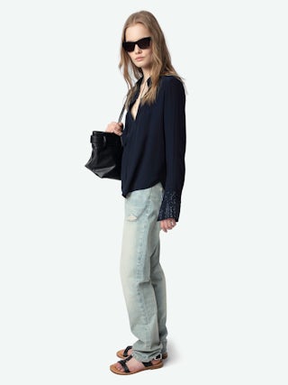 Chemisier Taika - Chemisier en viscose avec motifs en strass sur poignet, manches longues.