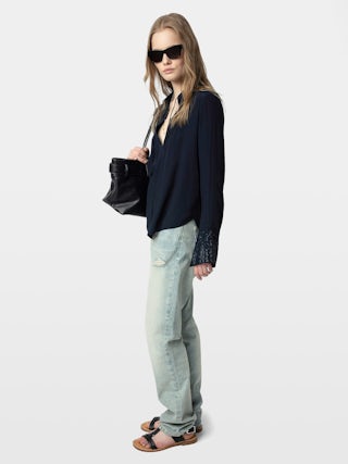 Blusa Taika - Blusa de viscosa con motivos de strass en el puño, mangas largas.