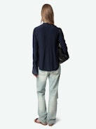 Taika Blouse - Viscose blouse with rhinestone patterns on cuff, long sleeves.