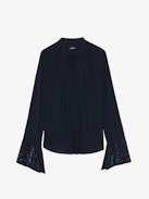 Taika Blouse - Viscose blouse with rhinestone patterns on cuff, long sleeves.