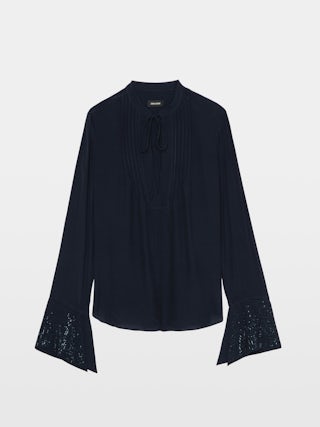Blusa Taika - Blusa de viscosa con motivos de strass en el puño, mangas largas.