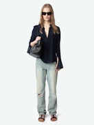 Taika Blouse - Viscose blouse with rhinestone patterns on cuff, long sleeves.