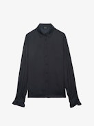 Thely Satin Shirt - Satin shirt with long sleeves, button fastening, and a wing-shaped rhinestone detail on the back.