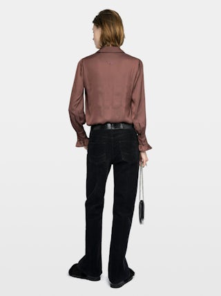 Thely Satin Shirt - Satin shirt, long sleeves, button fastening and rhinestone wing on the back.