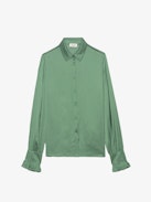 Camisa Thely Satén - Camisa de satén japonés verde con mangas largas, puños fruncidos y bordado fishnet con las alas metálicas emblemáticas en la espalda.