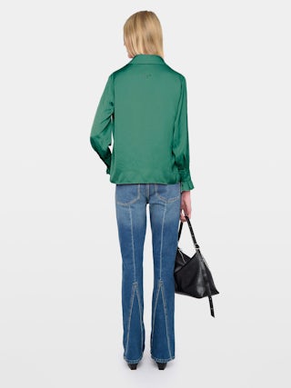 Camicia Thely Satin - Camicia in raso, maniche lunghe, chiusura con bottoni e strass a forma d'ala sul retro.