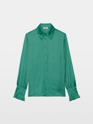 Camicia Thely Satin - Camicia in raso, maniche lunghe, chiusura con bottoni e strass a forma d'ala sul retro.