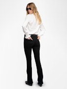 Camicia Thely Satin - Camicia in satin giapponese écru a maniche lunghe, polsini arricciati e ricamo fishnet ali sulla schiena.