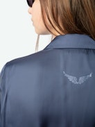 Thely Satin Shirt - Satin shirt, long sleeves, button fastening and rhinestone wing on the back.