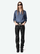 Thely Satin Shirt - Satin shirt, long sleeves, button fastening and rhinestone wing on the back.