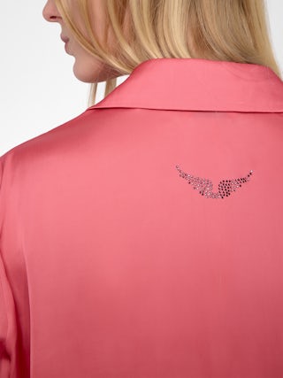 Thely Satin Shirt - Satin shirt, long sleeves, button fastening and rhinestone wing on the back.