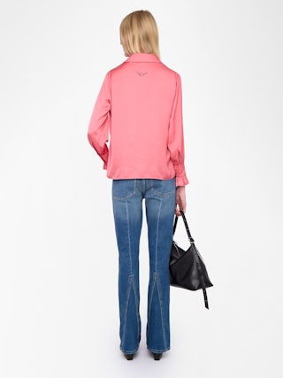 Thely Satin Shirt - Satin shirt, long sleeves, button fastening and rhinestone wing on the back.