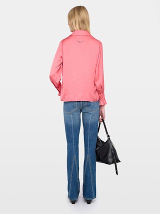 Thely Satin Shirt - Satin shirt, long sleeves, button fastening and rhinestone wing on the back.